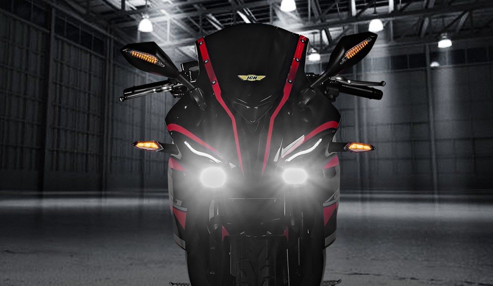 Parte frontal de la Moto pistera RAPTOR R1